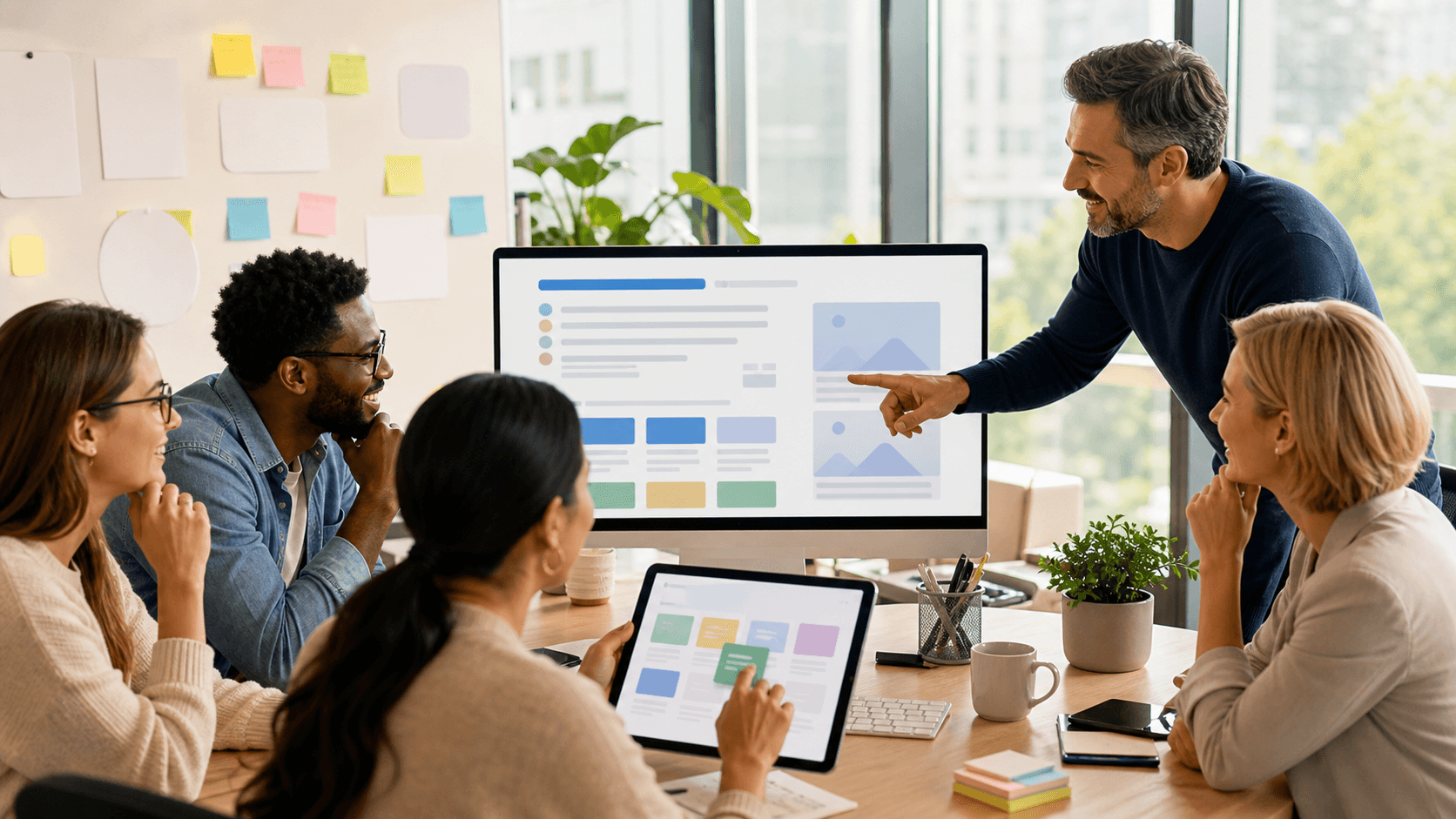 Glowing search bar on a dark screen with blue analytics charts and upward arrows, centered with soft neon lighting.
